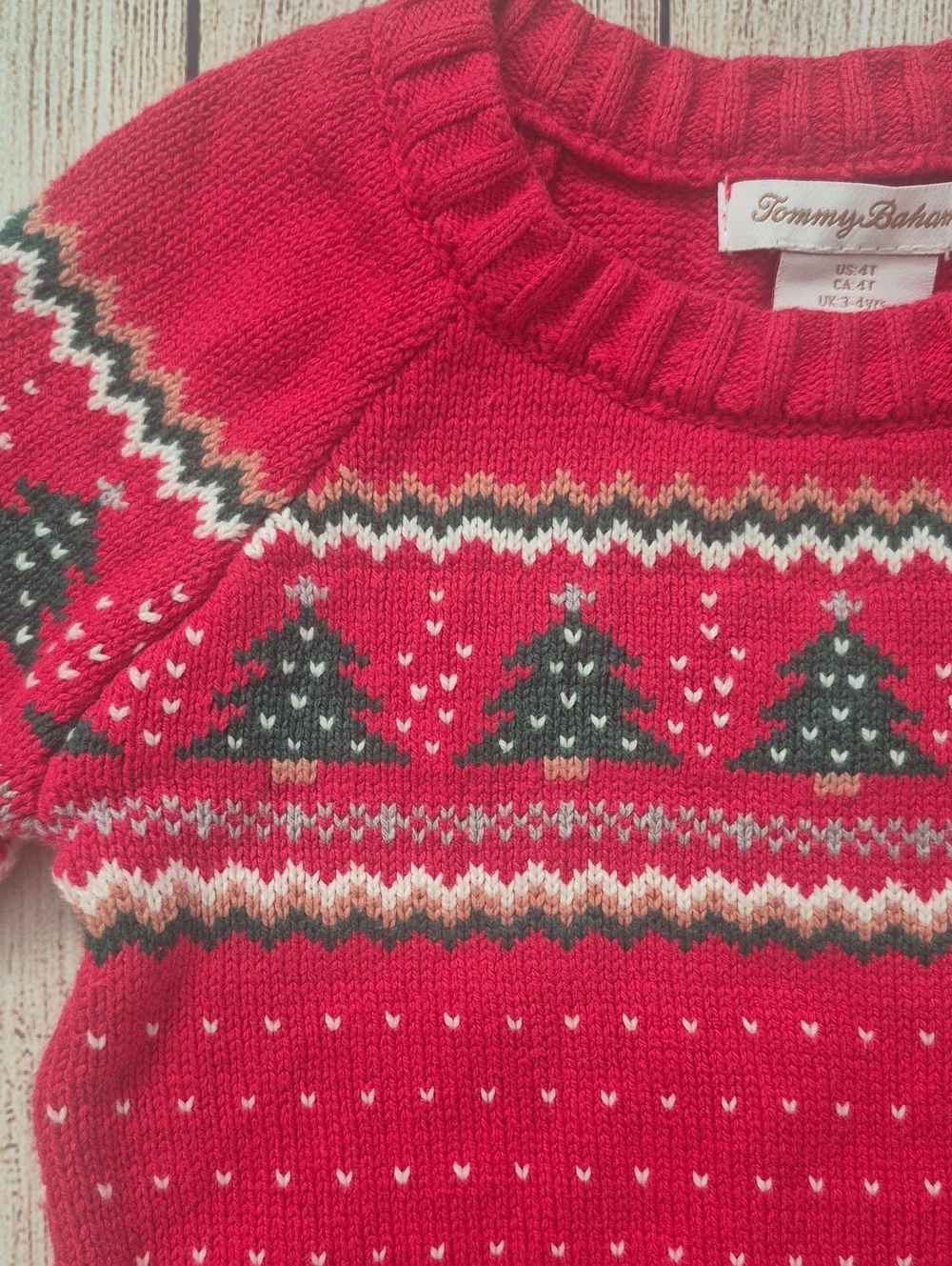 Tommy Bahama Kids Red Fair Isle Christmas Tree Sweater 4T Cotton Blend - Picture 4 of 9
